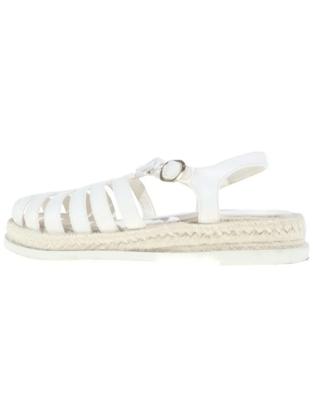 Chanel CC Logo Lace Up Sandals Leather White